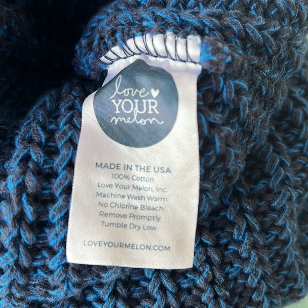 Love Your Melon Blue & Black Knit Beanie Hat Made in USA - Picture 4 of 7